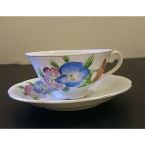 Vintage Floral China Teacup and Saucer Hand Painted Japan